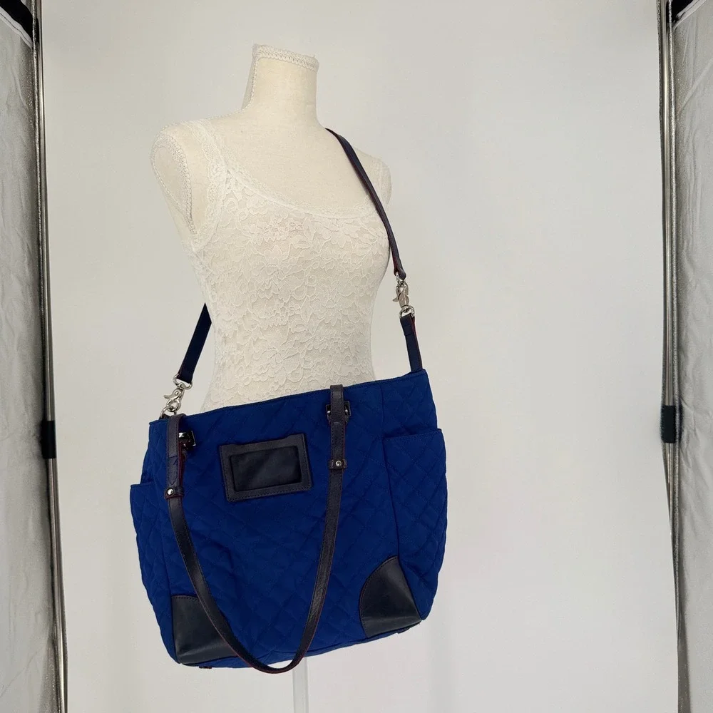 MZ Wallace‎ Tote Bag Womens Blue Quilted Nylon Large Shoulder Travel Satchel Bag